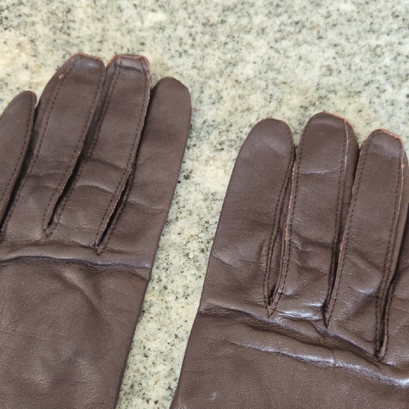 Vintage Women's Medium Dark Brown Leather Gloves - Picture 4 of 11